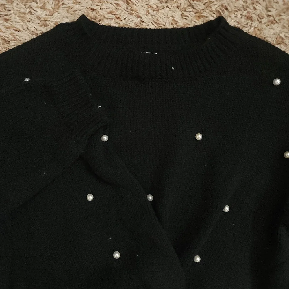 Shein Girls 13-14Y Black Pearl Long Sleeve Pullover‎ Sweater